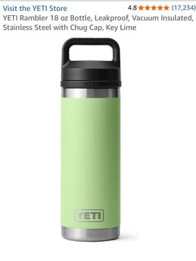 Yeti Key Lime Green Stainless Steel Bottle with Black Chug Cap